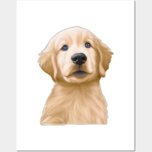 Cute Golden Retriever Drawing Posters and Art